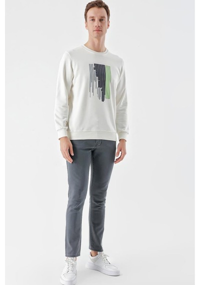 Slimfit Bisiklet Yaka Önü Baskılı 2 İplik Erkek Sweatshirt 001