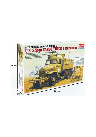 Academy 13402 1/72 Ölçek, Amerikan. 2.5 Ton Kargo Kamyonu Ve Aksesuarları Demonte, Plastik Maket Seti