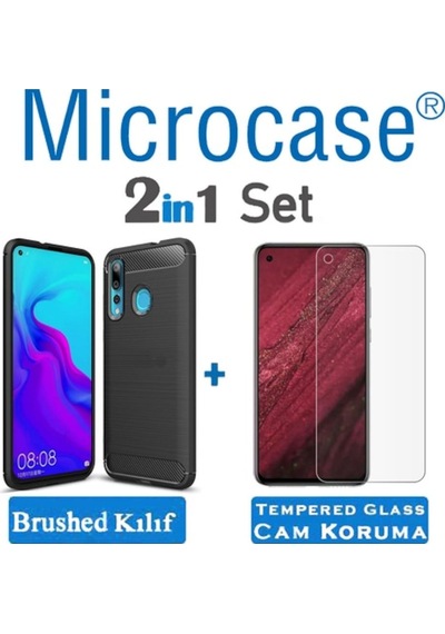Huawei Nova 4 Brushed Carbon Fiber Silikon + Cam (Seçin) 318233562 - Seçenek / Cam Koruma-Tempered Glass Istiyorum