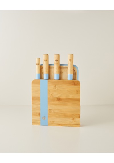 English Home Shelby Bambu 6 Parça Kesme Tahtası Bıçak Seti 38x25 Cm Mavi