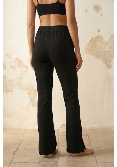Hiccup My Fashıon Yüksek Bel Geniş Paça Örme Jogger Siyah