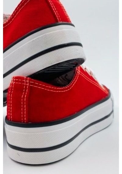 Skywalk Keten Kırmızı Yüksek Taban Sneaker Spor Ayakkabı Kırmızı