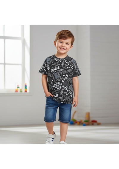Bonbon Çocuk Baskılı Siyah Renk Tshirt Cb1027