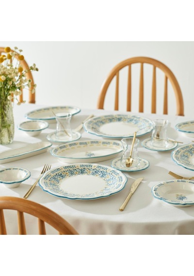 Liana Stoneware 26 Parça 6 Kişilik Kahvaltı Takımı Mavi Çok Renkli