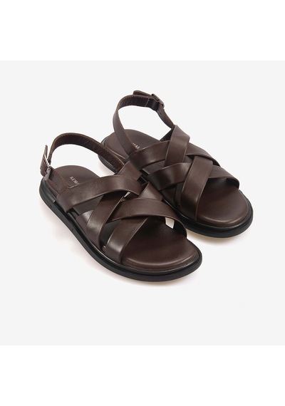 Kemal Tanca Erkek Kauçuk Tabanlı Deri Comfort Günlük Çapraz Bantlı Sandalet 555 Kahverengi