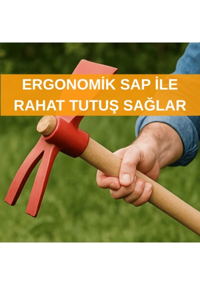 Bahçe Çapa Kazma Ot Temizleme Ergonomik Ahşap Kırmızı 40 Cm