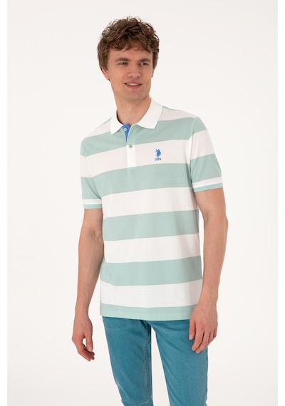 U.S. Polo Assn. Erkek Regular Fit Su Yeşili Polo Yaka Çizgili Tişört 50306827-VR048