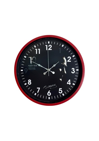 Prestij Kırmızı 36 Cm Atatürk Tasarımlı Duvar Saati Çok Renkli