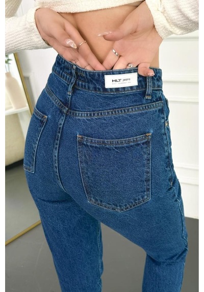 Mavi Yıpratmalı Kadın Boyfriend Jean Yüksek Bel Kot Pantolon Mabel Model 001
