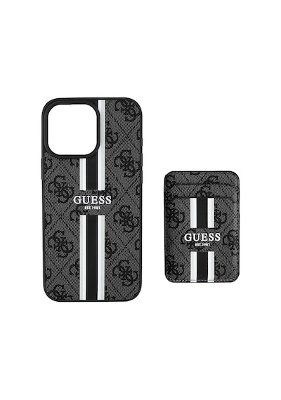 Apple Uyumlu iPhone 16 Pro Max Kılıf Guess Lisanslı Magsafe Özellikli 4g Desenli Çizgili Kartlıklı Siyah