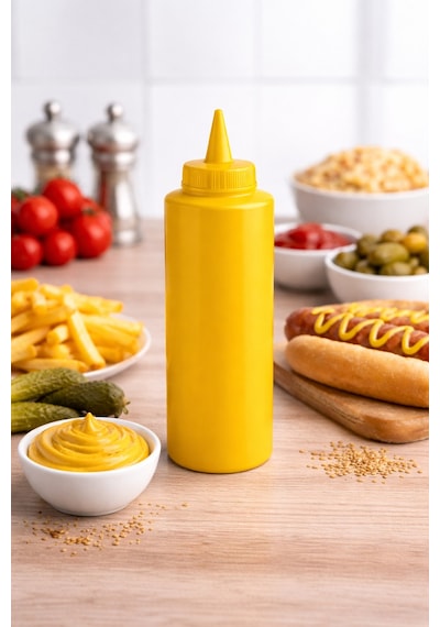 Sosluk Sıkma Şişesi 250 Ml Bpa Free Hardal Sos Şişesi Endüstriyel Kullanım Sarı