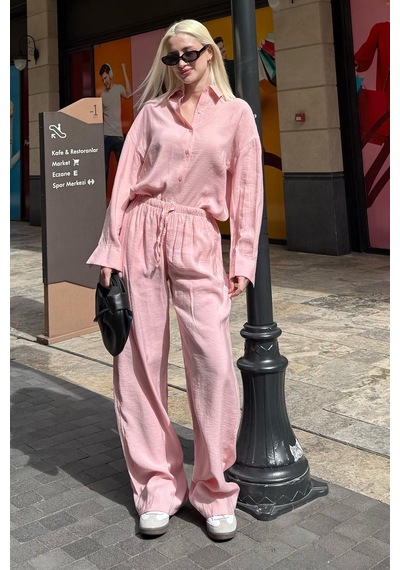 Madmext Pembe Basic Kadın Gömlek Pantolon İkili Takım Mg2352