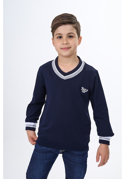 Toontoy Kids Toontoy Erkek Çocuk Regular Fit V Yaka Nakış Baskılı Okul Sweatshirt - Garni & 2 İplik Lacivert