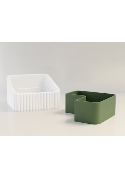 3d Baskı Fıstık Kasesi - Çift Hazneli Kabuk Ayırıcı Sunum Kasesi - Beyaz Yeşil