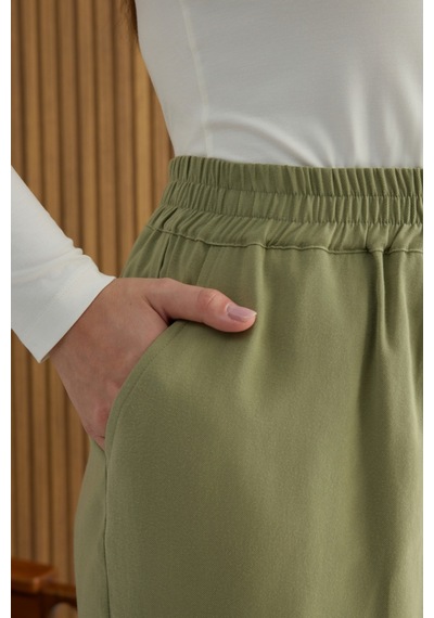 Aker Haki Beli Lastikli Pantolon Haki Haki
