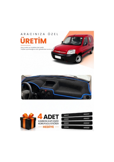 Cıtroen Berlıngo M59 2002-2008 Uyumlu Torpido Koruma Örtüsü Oto Kılıfı - Siyah Mavi