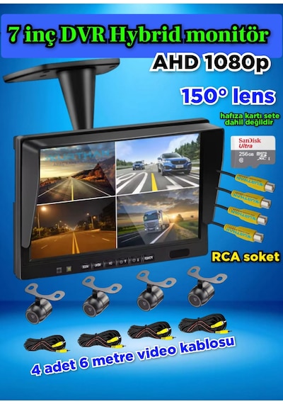 7 İnç Dvr Monitör Ve 4 Adet Ahd 1080p Kelebek Kamera Seti 12 Volt