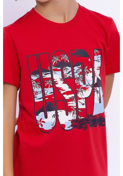 U S Polo Assn Kırmızı Yeşili Erkek Çocuk Bermuda Takım