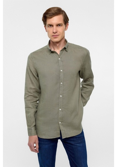 Süvari Haki Regular Fit Düz Klasik Yaka Gömlek