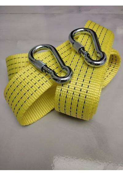 Çeki Halatı 3 Ton 3 M Çekme Halatı Kumaş 10 Mm Vidalı Metal Çengelli Karabinalı, Turuncu Kumaş Çeki Halatı,