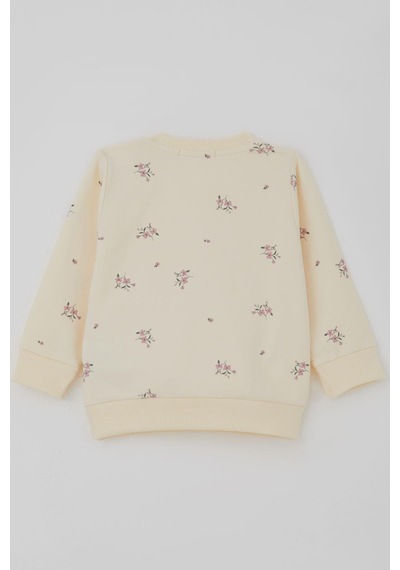 Breeze Kız Bebek Eşofman Takımı Pembe Çiçek Desenli 6 Ay-2 Yaş, Krem