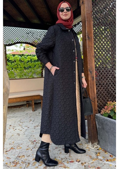 Rabia Şamlı Kapitone Kap Siyah Çok Renkli