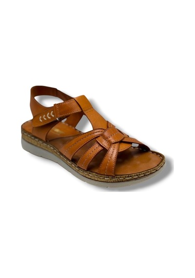 Ellanor S-050-26 Hakiki Deri Anatomik Taban Kadın Sandalet Taba