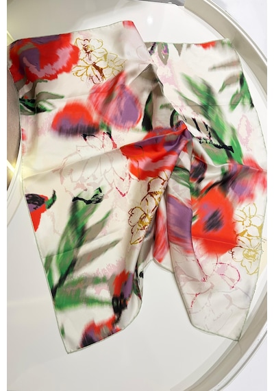 Cardion Lunira Silk Twil İpek Eşarp Flora Mercan