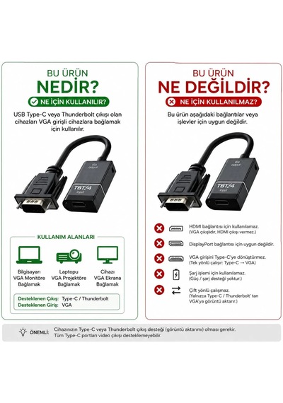 Usb Type-c Thunderbolt To Vga Adaptör Görüntü Aktarım Dönüştürücü Vc-01