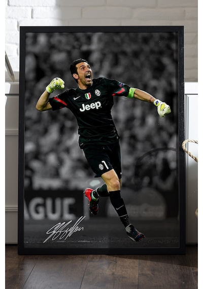 Gianluigi Buffon Siyah Ahşap Çerçeveli Poster, Dekoratif Futbol Juventus Duvar Tablosu