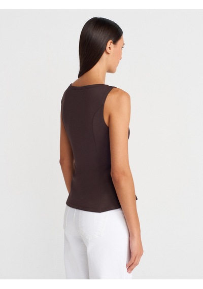 Dilvin 21001 Kayık Yaka Peplum Top-koyu Kahve Koyu Kahve