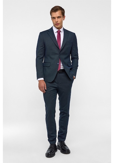 Süvari Lacivert Slim Desenli Mono Yaka 6 Drop Takım Elbise