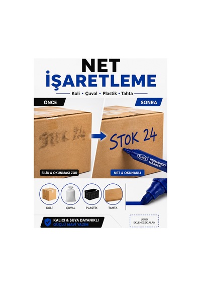 Mavi Permanent Marker Koli Kalemi 12 Li Paket 3 Mm Kesik Uç Lacivert