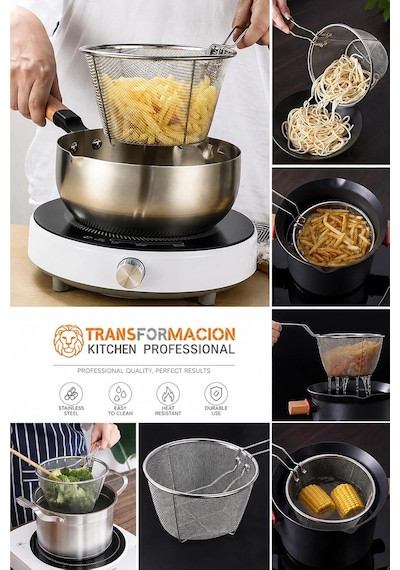 Transformacion 2 Boy Kızartma Süzgeci Patates Kızartma Filtresi 304 Paslanmaz Çelik, 721078 Diğer