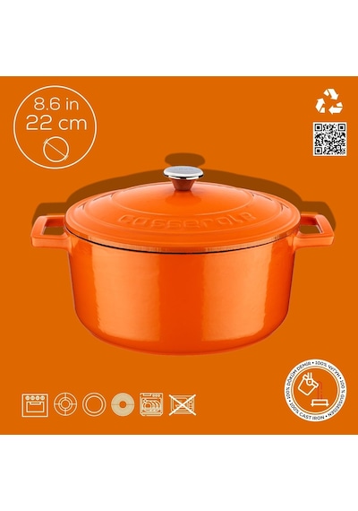 Metal Döküm Yuvarlak Tencere, 22 Cm Turuncu
