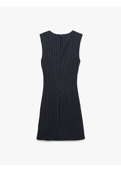 Koton Drapeli Slim Fit Bisiklet Yaka Kolsuz Çizgili Mini Elbise Beyaz Çizgili 7wak80019uk