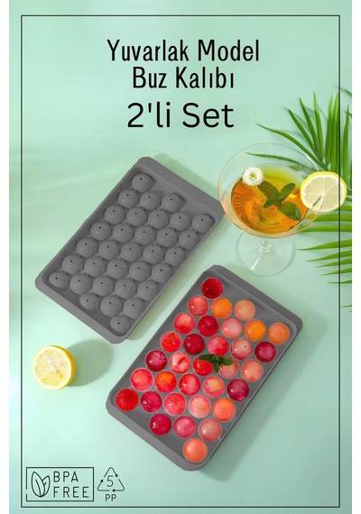 33 Bölmeli Yuvarlak Buz Kalıbı / 2'li Set - Antrasit Antrasit