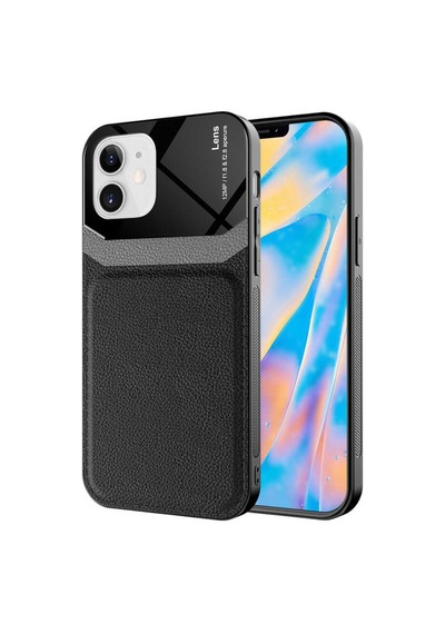 Apple Uyumlu  iPhone 12 Kilif Lens Deri Görünümlü Tpu Kapak 508580967