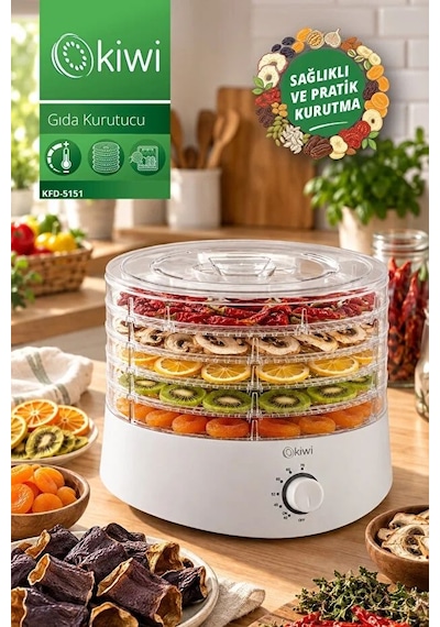 Kiwi KFD-5151 Gıda Kurutucu 5 Tepsili 40 70 C Ayarlı Meyve Ve Sebze Kurutma