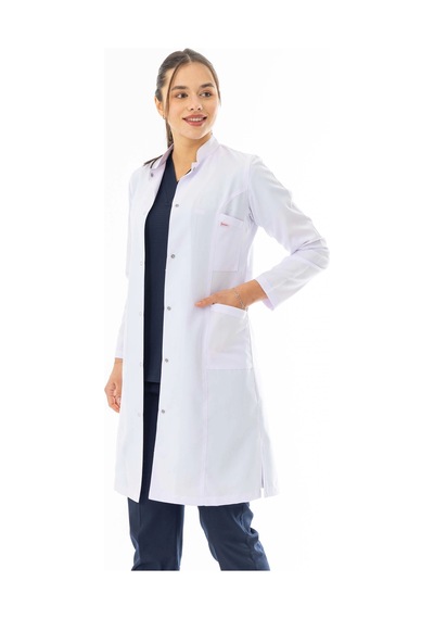 Hakim Yaka Uzun Boy Kadın Doktor Önlüğü Alpaka Kumaş Beyaz Bko003 Beyaz