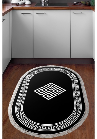 Eko Trend Djt Halı Yıkanabilir Kaymaz Taban 656m Oval Modern Siyah