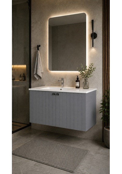 Root Groove Lavabo Dolabı Kapaklı 100 Cm Gri 69312 Root Groove Lavabo Dolabı Kapaklı 100 Cm Gri 69312