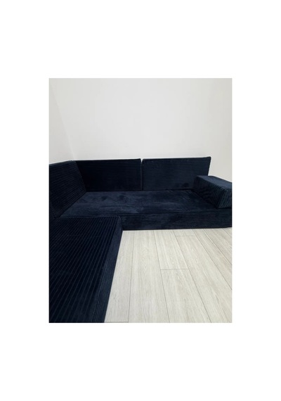 Premium Kadife Kumaş, Konforlu Yer Kanepesi ,modüler Şark Köşesi Takımı - Lacivert- L Set