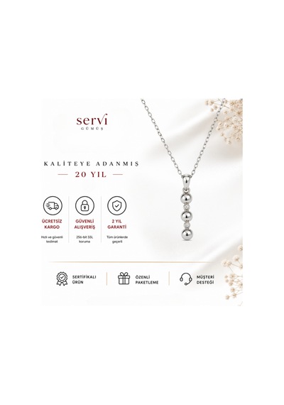 Servi 925 Ayar Gümüş Zirkon Taşlı Üç Top Detaylı Kolye -446