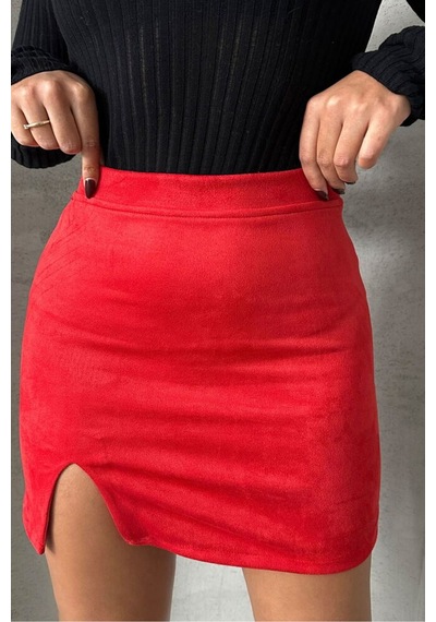 Verymoda Süet Mini Etek - F1573 Kırmızı