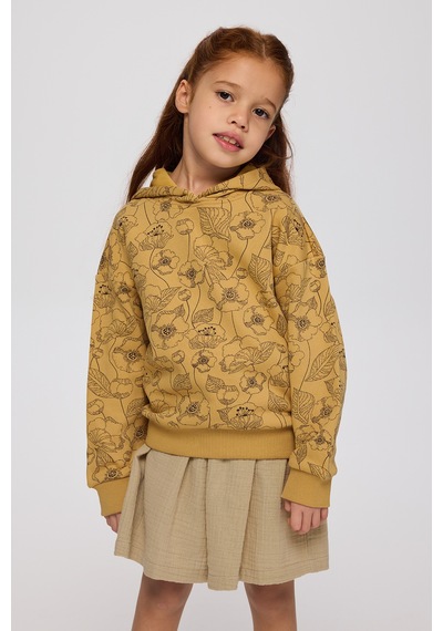 Panço Kız Çocuk Çiçek Desenli Hardal Sweatshirt Sarı