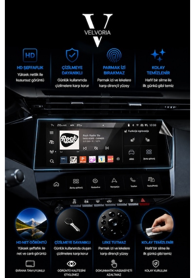 Peugeot 408 Gt Multimedya Ve Klima Paneli Glass Ekran Koruyucu Kırılmaz Şeffaf Temperli Nano Cam
