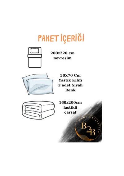 Lastikli Çarşaflı Çift Kişilik Nevresim Takımı Siyah Bej Siyah - Bej