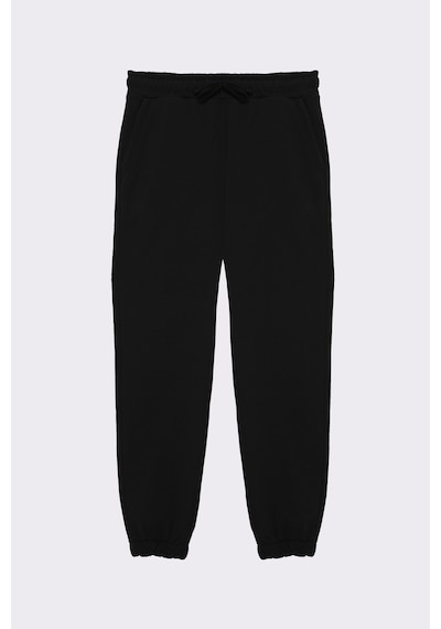 Tudors Unisex Relax Fit Rahat Kesim Şardonlu 3 Cepli Lastikli Jogger Paça Siyah Eşofman Altı-32643 Siyah
