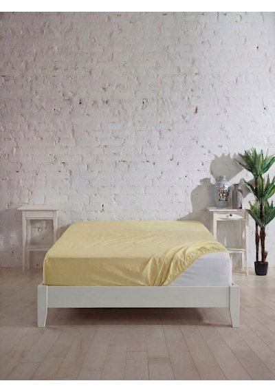 Çift Kişilik Pamuklu Lastikli Çarşaf, Ranforce Çift Kişilik Fitted Çarşaf 160x200+20 Cm Sarı